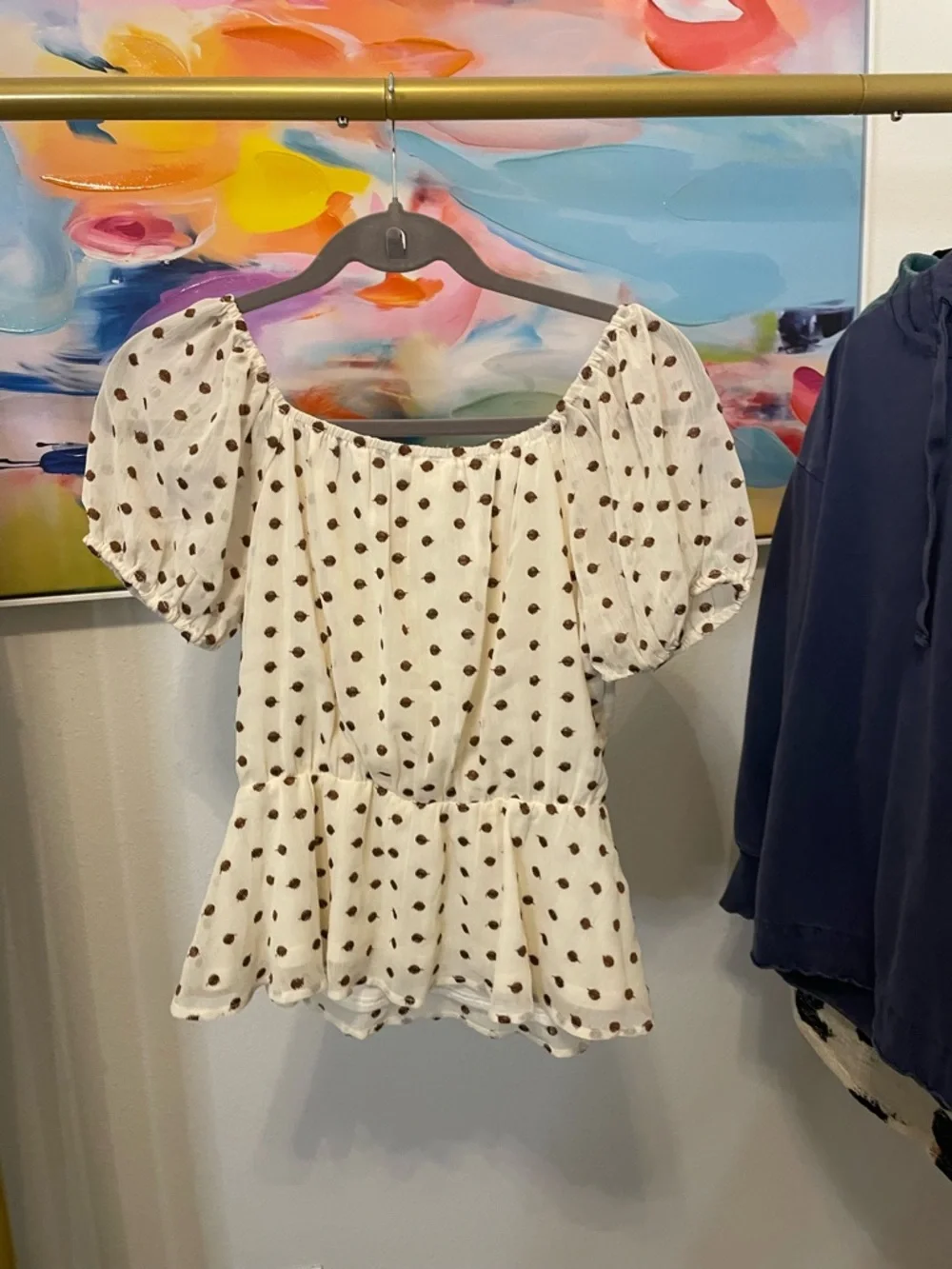 Blu Pepper White Peplum Top with Brown Polka Dots medium - Picture 5 of 5